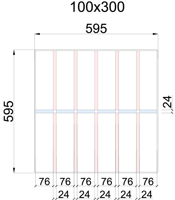 Вид решетки металлического подвесного потолка Албес грильято GL-24 жалюзи с ячейкой размером 100х300